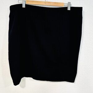 Ellen Tracy Black Stretch Skirt Above Knee Elastic Waist Back Slit EUC Size XXL